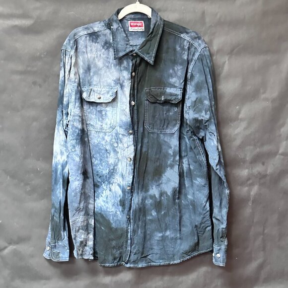 Wrangler Black Tie Dye Shirt Long Sleeve Size Large Blue Rodeo Tied Dyed Ombré - Picture 4 of 9